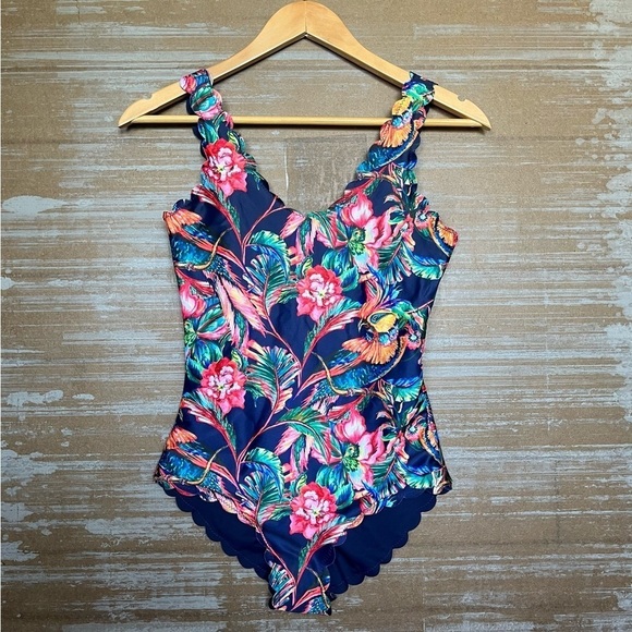 Agua Bendita Bendita Parjaro One Piece Swimsuit Floral Scalloped Womens XS - Picture 1 of 6